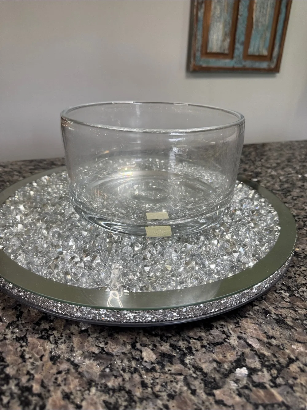 Crate&Barrel Addison Clear Crystal Glass Bowl with Faceted Base EUC